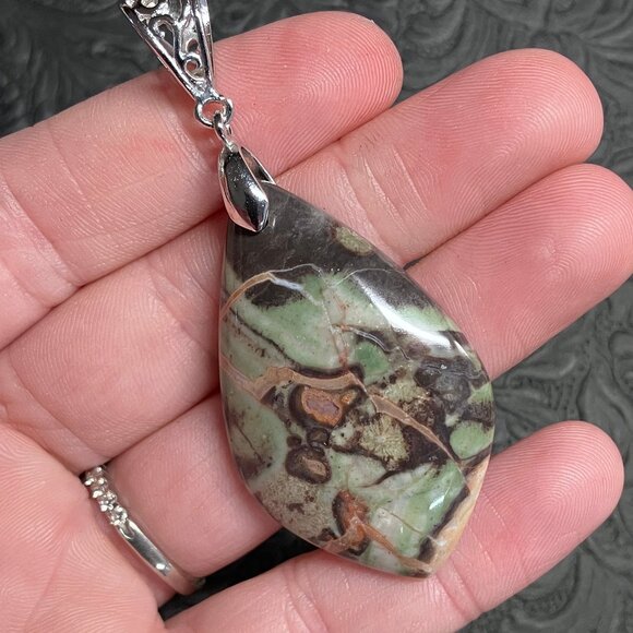 Rainforest Rhyolite Stone Crystal Jewelry Pendant - Picture 4 of 6